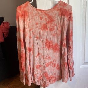 Orange Long-Sleeve Tie-Dye Blouse